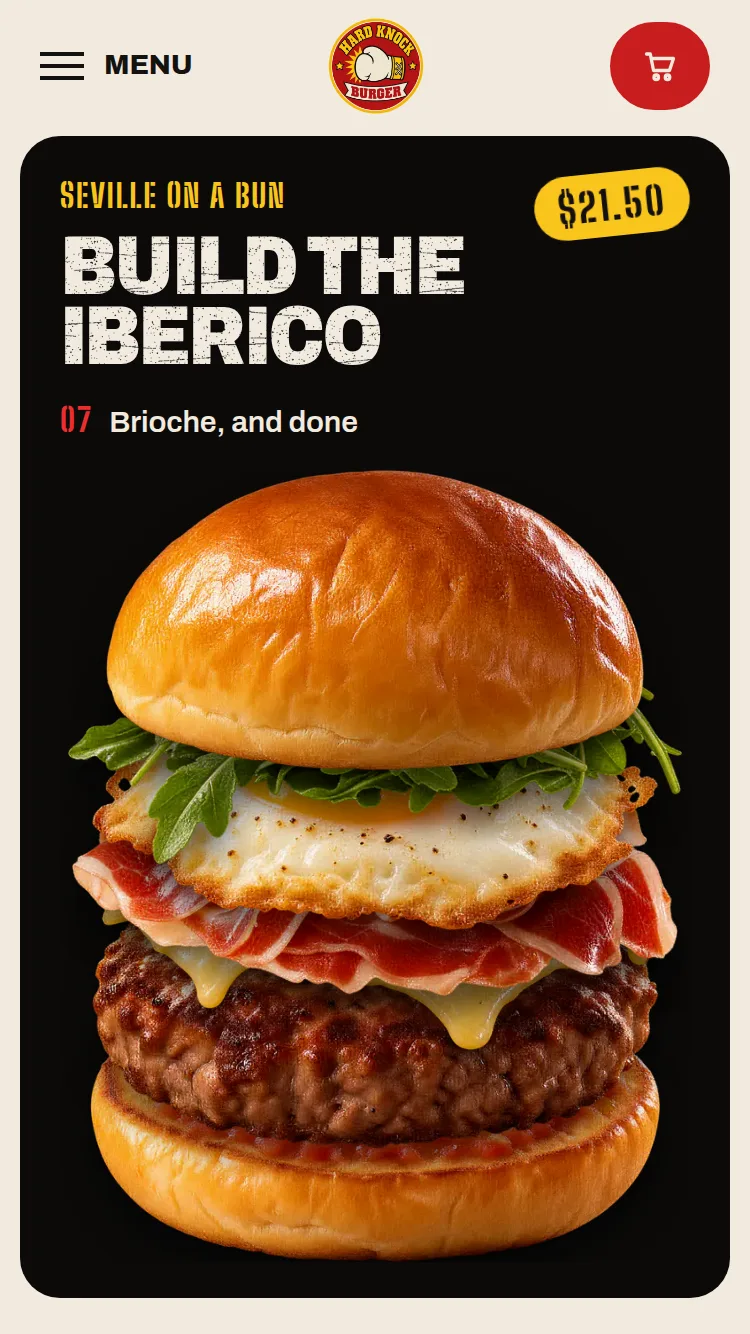 The finished Iberico under its brioche crown, stamped with its $21.50 price